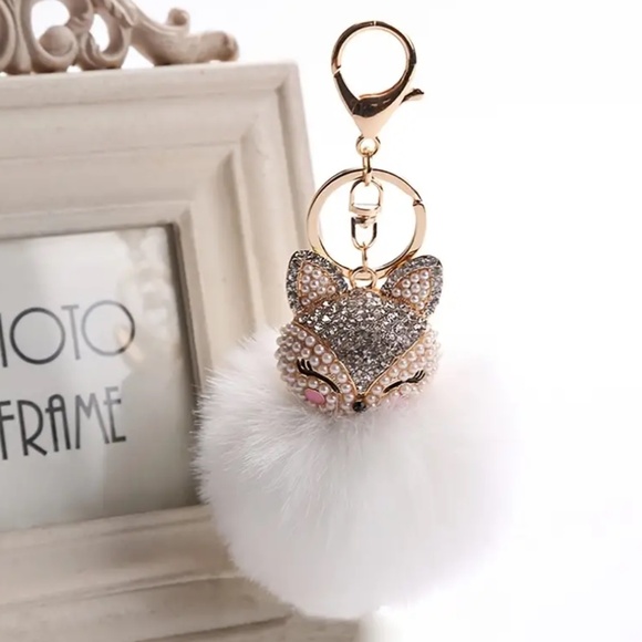 Accessories - Adorable Furry Rhinestone Fox Keychain/Bag Charm